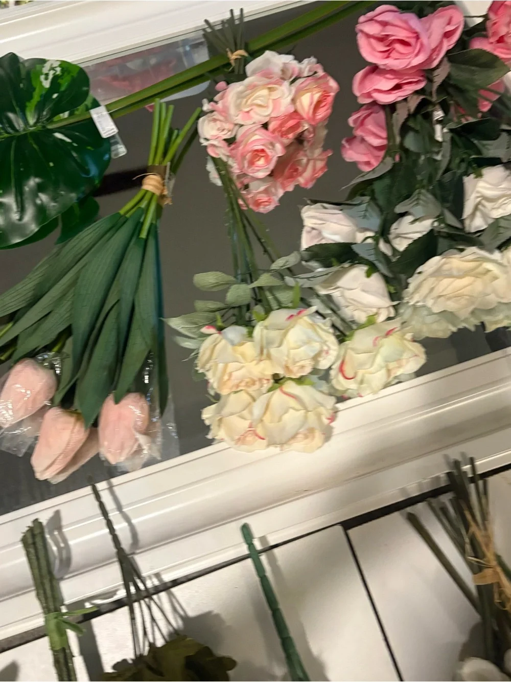 Huge bundle of mixed faux flowers, real touch, silk flowers for crafts, home dec